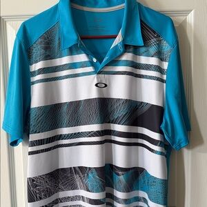Oakley Men's Teal and Black Patterned Polo Shirt